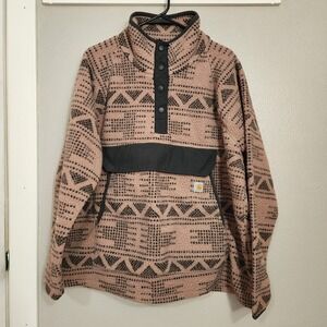 Carhartt T Snap Fleece Sweatshirt Desert Taupe Aztec Womens XXL Pink Relaxed Fit